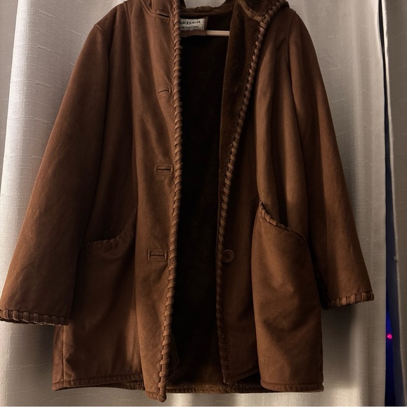 Vintage Fitz-Wright Brown Faux Suede & Sherpa Lined Size XL Coat 90’s Grunge - Picture 2 of 7